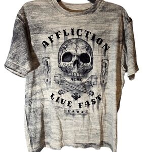 Affliction Black and Gray Skull Graphic Tee